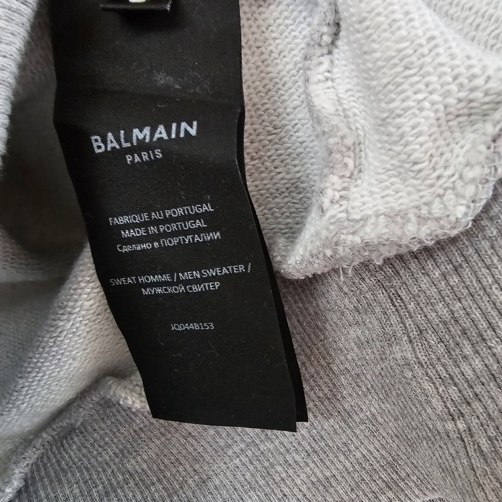 Balmain Paris Gray Embrossed Silver Crew Neck Sweatshirt S/M unisex - Picture 7 of 10